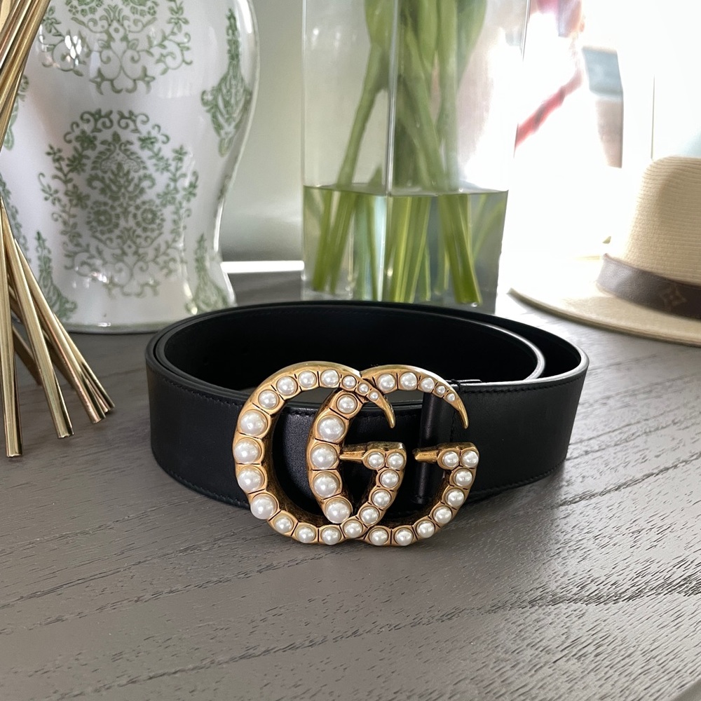 Gucci Pearl double G belt Womens 90